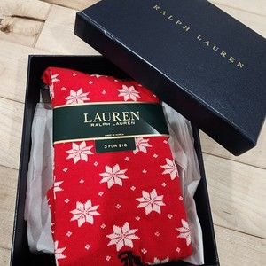 NWT Lauren Ralph Lauren Women's Crew Socks Red Star Poinsettia Gift Box  Cotton